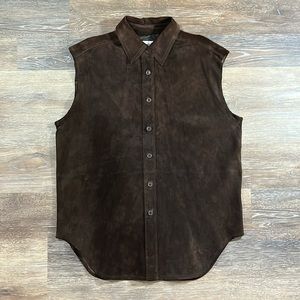 Men's Vintage Bagatelle Brown Suede Vest with Collar